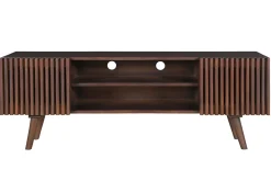 Meuble TV en manguier massif teinté bois foncé avec portes coulissantes L140 cm ALBA