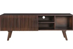 Meuble TV en manguier massif teinté bois foncé avec portes coulissantes L140 cm ALBA