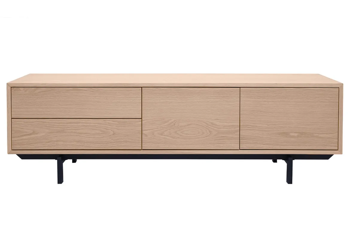 Meuble TV finition bois chêne avec rangements fermés L160 cm MANNY