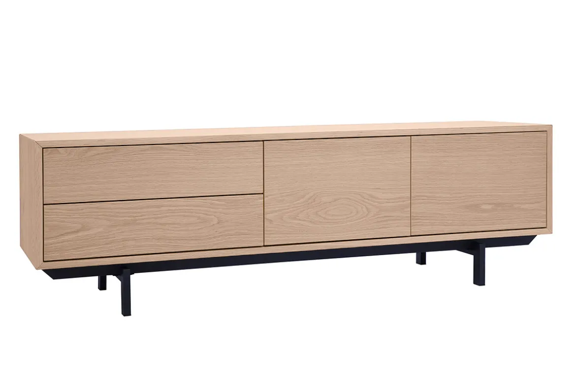 Meuble TV finition bois chêne avec rangements fermés L160 cm MANNY
