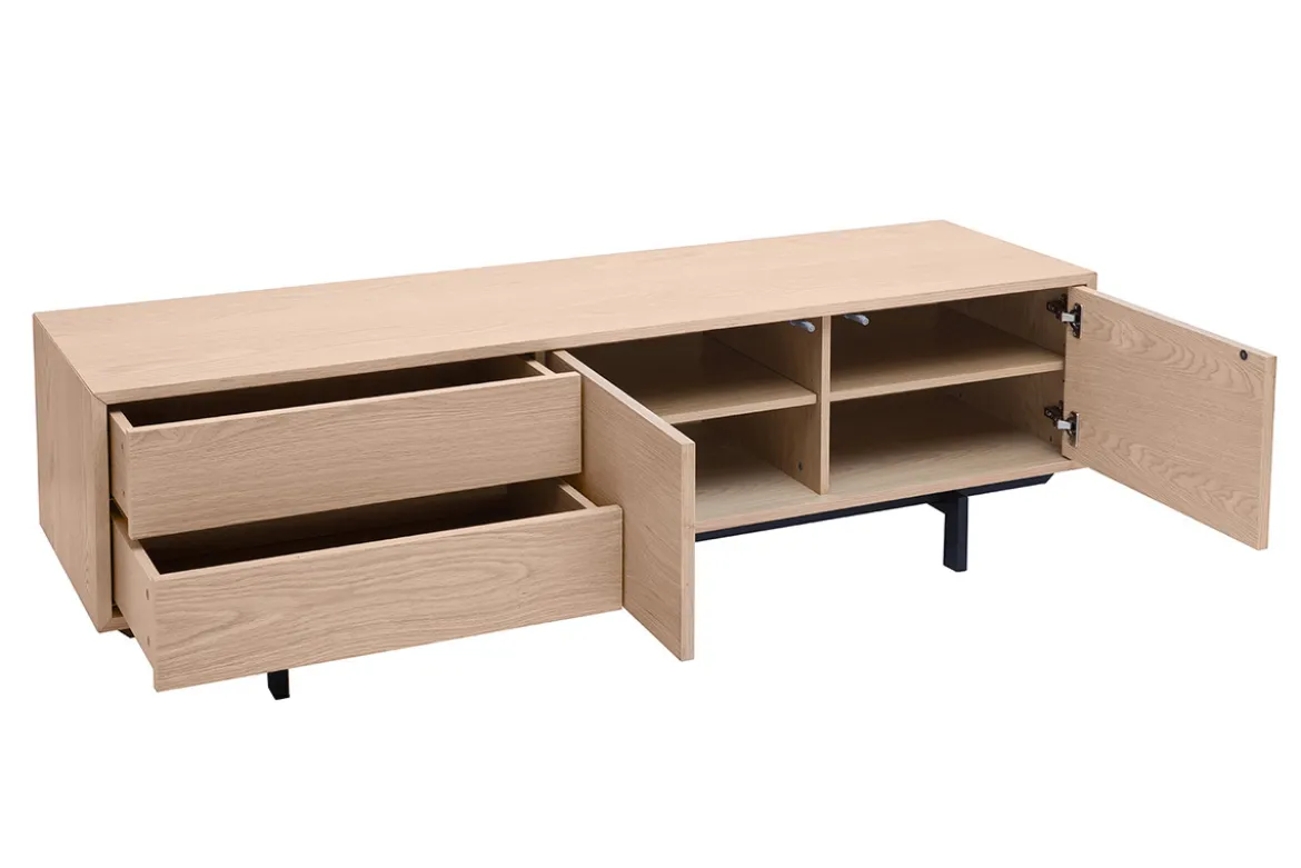 Meuble TV finition bois chêne avec rangements fermés L160 cm MANNY