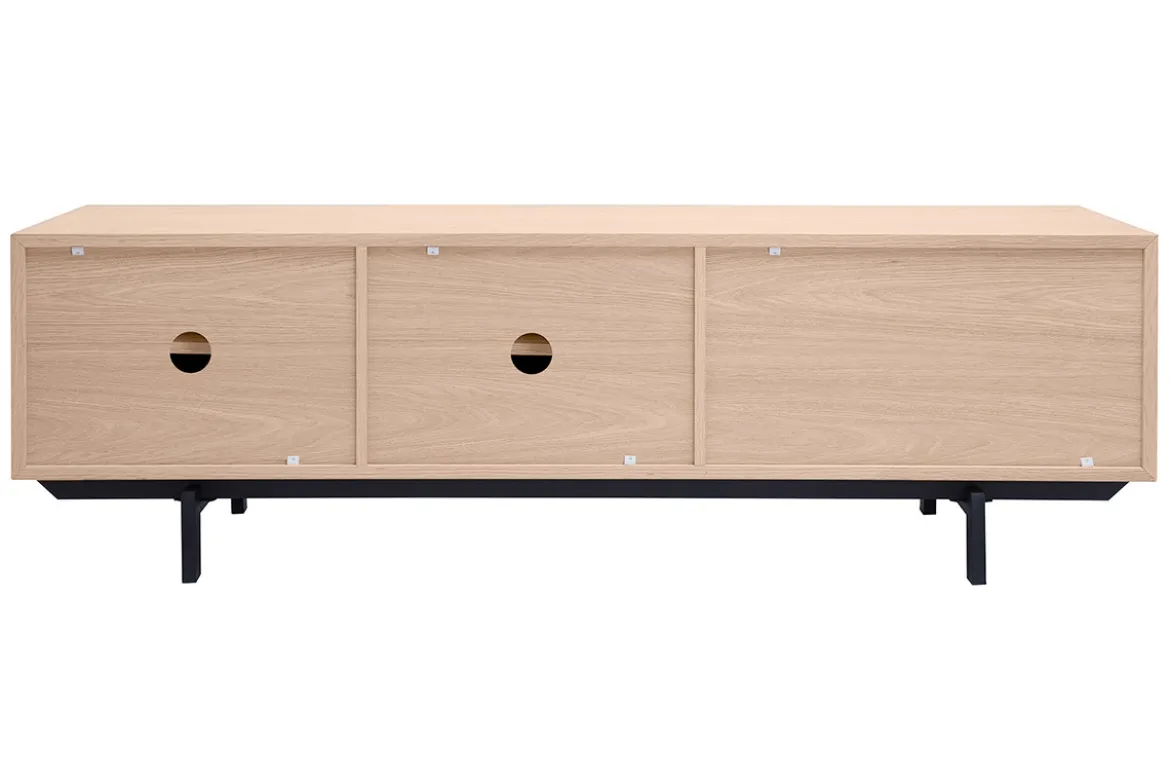 Meuble TV finition bois chêne avec rangements fermés L160 cm MANNY
