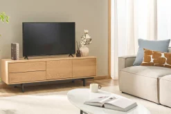 Meuble TV finition bois chêne avec rangements fermés L160 cm MANNY