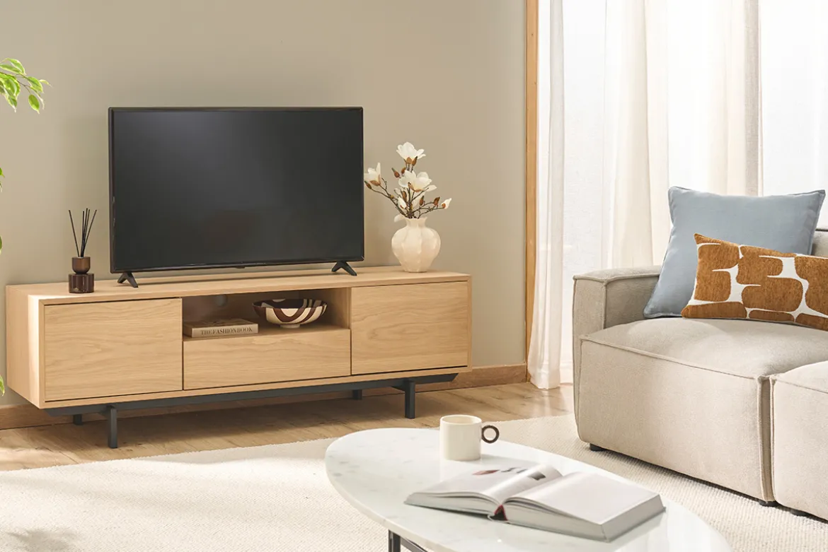 Meuble TV finition bois chêne avec niche ouverte L160 cm MANNY