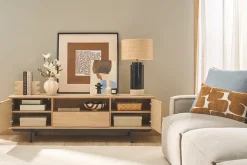 Meuble TV finition bois chêne avec niche ouverte L160 cm MANNY
