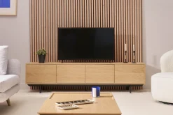Meuble TV finition bois chêne et métal noir L200 cm MANNY