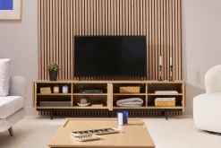 Meuble TV finition bois chêne et métal noir L200 cm MANNY