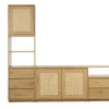 Meuble TV finition bois clair chêne et cannage rotin L196 cm SEVILLE