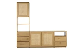 Meuble TV finition bois clair chêne et cannage rotin L196 cm SEVILLE