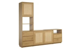 Meuble TV finition bois clair chêne et cannage rotin L196 cm SEVILLE