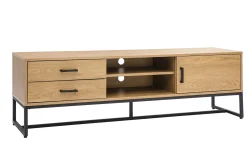 Meuble TV finition bois clair chêne et métal noir L160 cm LOVATO