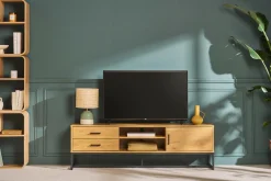 Meuble TV finition bois clair chêne et métal noir L160 cm LOVATO