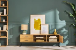Meuble TV finition bois clair chêne et métal noir L160 cm LOVATO