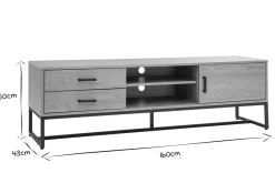 Meuble TV finition bois clair chêne et métal noir L160 cm LOVATO