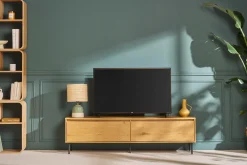 Meuble TV finition bois clair chêne 2 tiroirs L160 cm ARAGON
