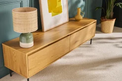 Meuble TV finition bois clair chêne 2 tiroirs L160 cm ARAGON