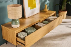 Meuble TV finition bois clair chêne 2 tiroirs L160 cm ARAGON