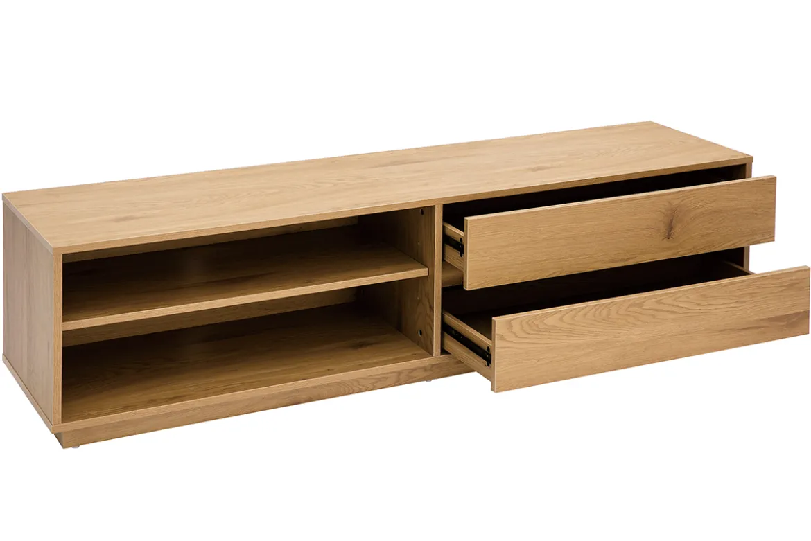 Meuble TV finition bois clair chêne 2 tiroirs L160 cm MADERO