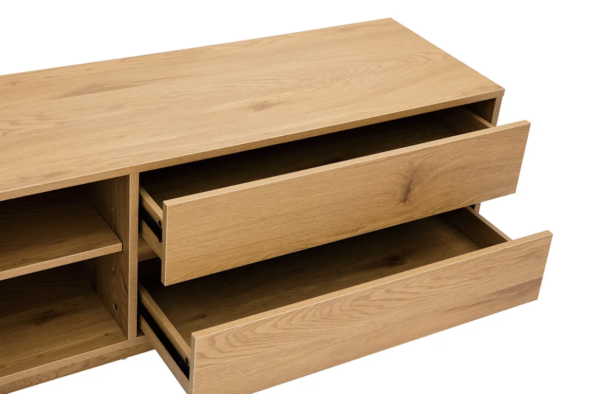 Meuble TV finition bois clair chêne 2 tiroirs L160 cm MADERO