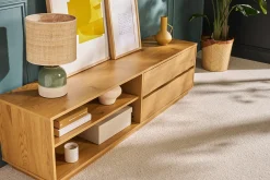 Meuble TV finition bois clair chêne 2 tiroirs L160 cm MADERO