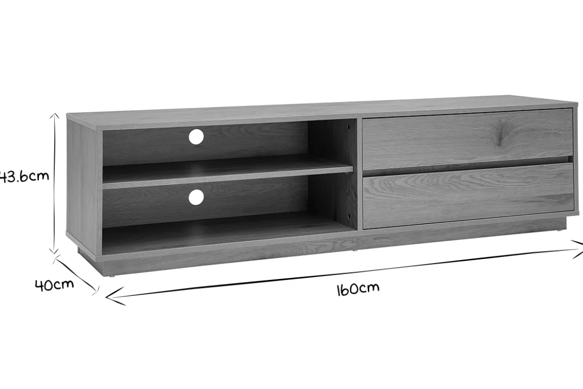 Meuble TV finition bois clair chêne 2 tiroirs L160 cm MADERO