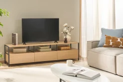 Meuble TV finition bois clair chêne et métal noir L180 cm MAXENCE