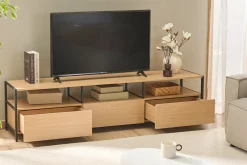 Meuble TV finition bois clair chêne et métal noir L180 cm MAXENCE