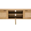 Meuble TV finition bois clair, cannage rotin et métal noir 2 portes L140 cm MANILLE