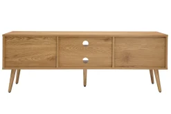 Meuble TV finition bois clair, cannage rotin et métal noir 2 portes L140 cm MANILLE