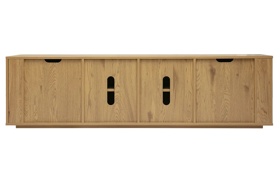 Meuble TV finition bois clair chêne 4 portes L180 cm NEGAN