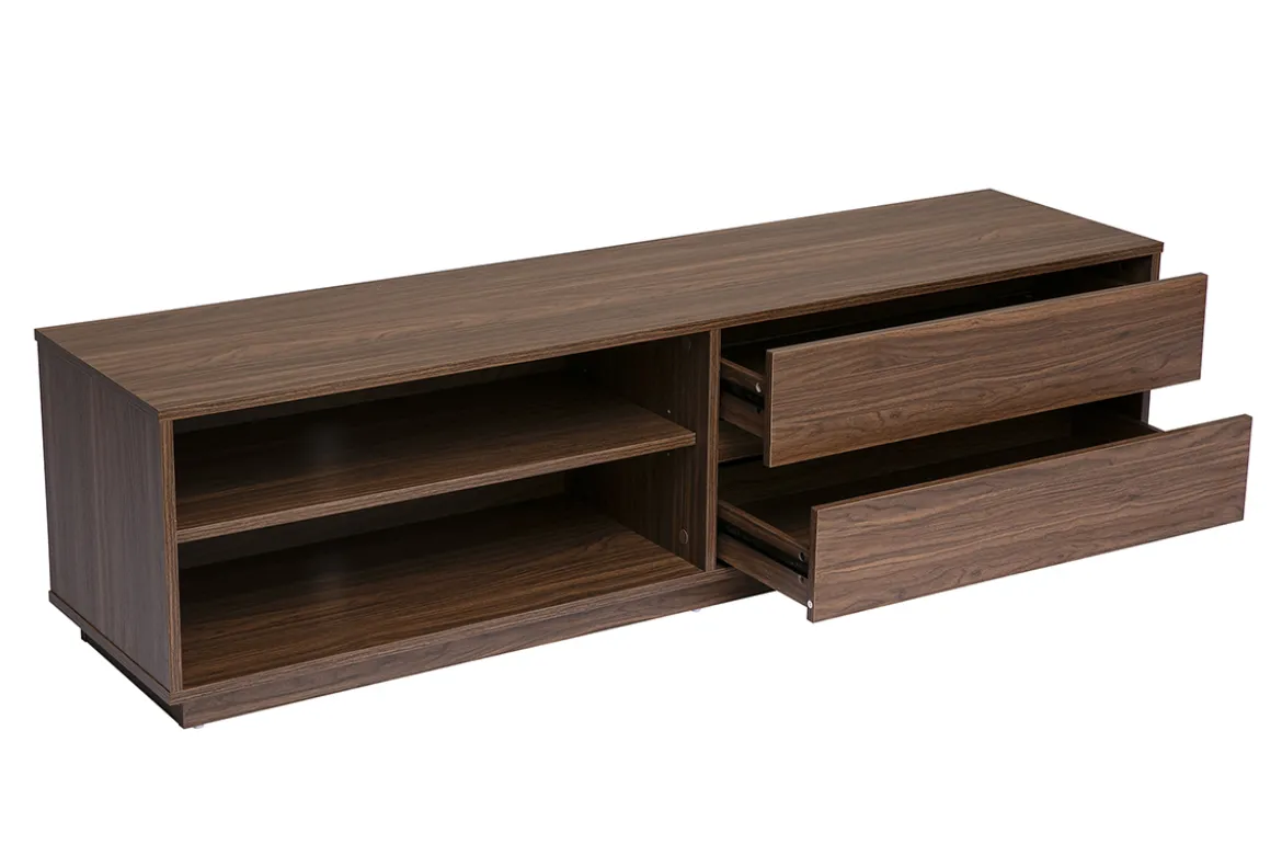 Meuble TV finition bois foncé noyer 2 tiroirs L160 cm MADERO