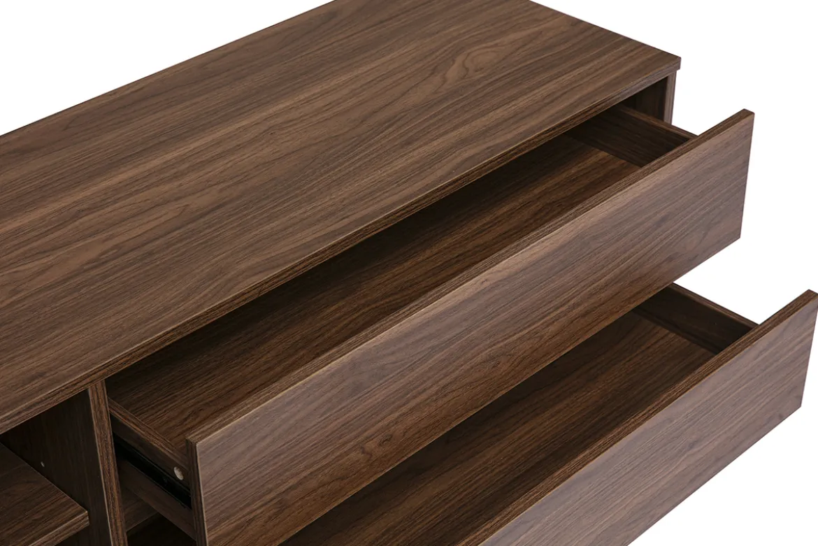 Meuble TV finition bois foncé noyer 2 tiroirs L160 cm MADERO