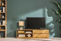 Meuble TV finition bois foncé noyer 2 tiroirs L160 cm MADERO