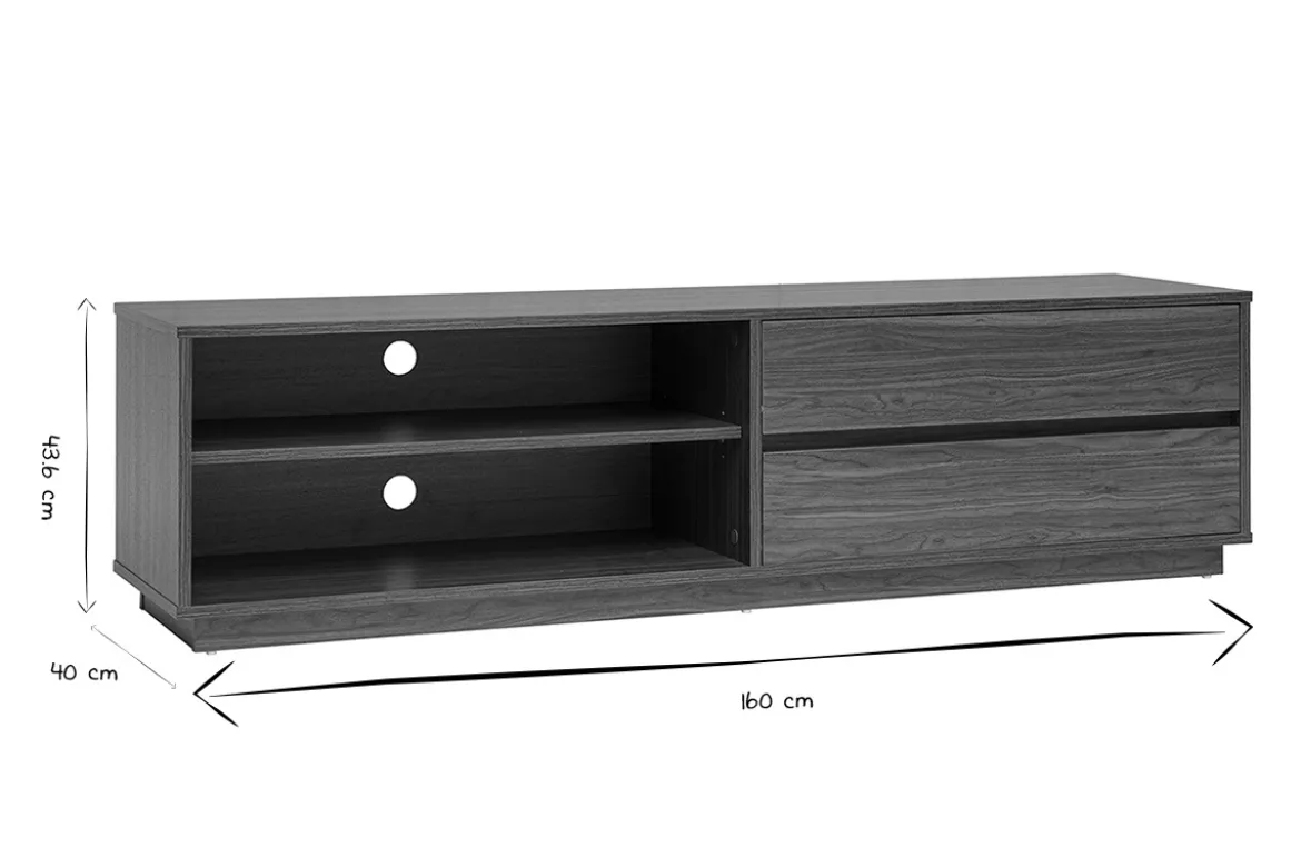 Meuble TV finition bois foncé noyer 2 tiroirs L160 cm MADERO