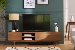 Meuble TV finition bois foncé noyer 3 portes L180 cm SANAA