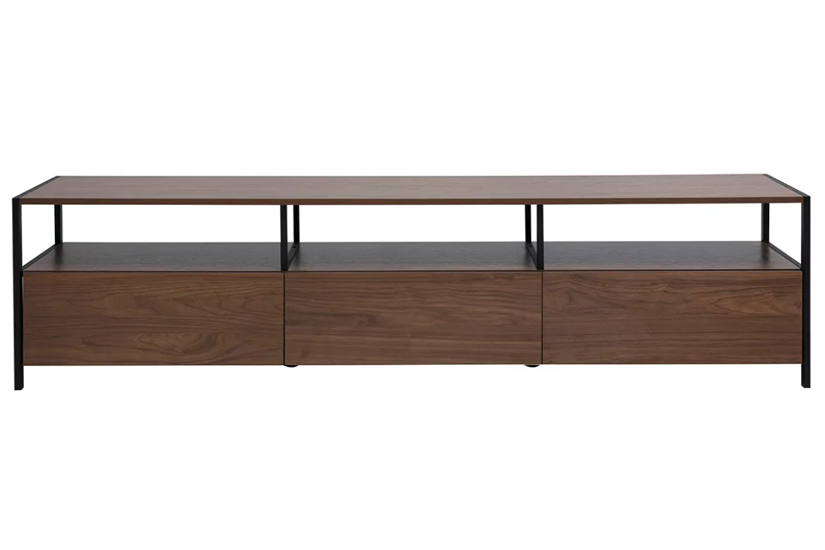 Meuble TV finition bois foncé noyer et métal noir L180 cm MAXENCE