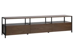 Meuble TV finition bois foncé noyer et métal noir L180 cm MAXENCE