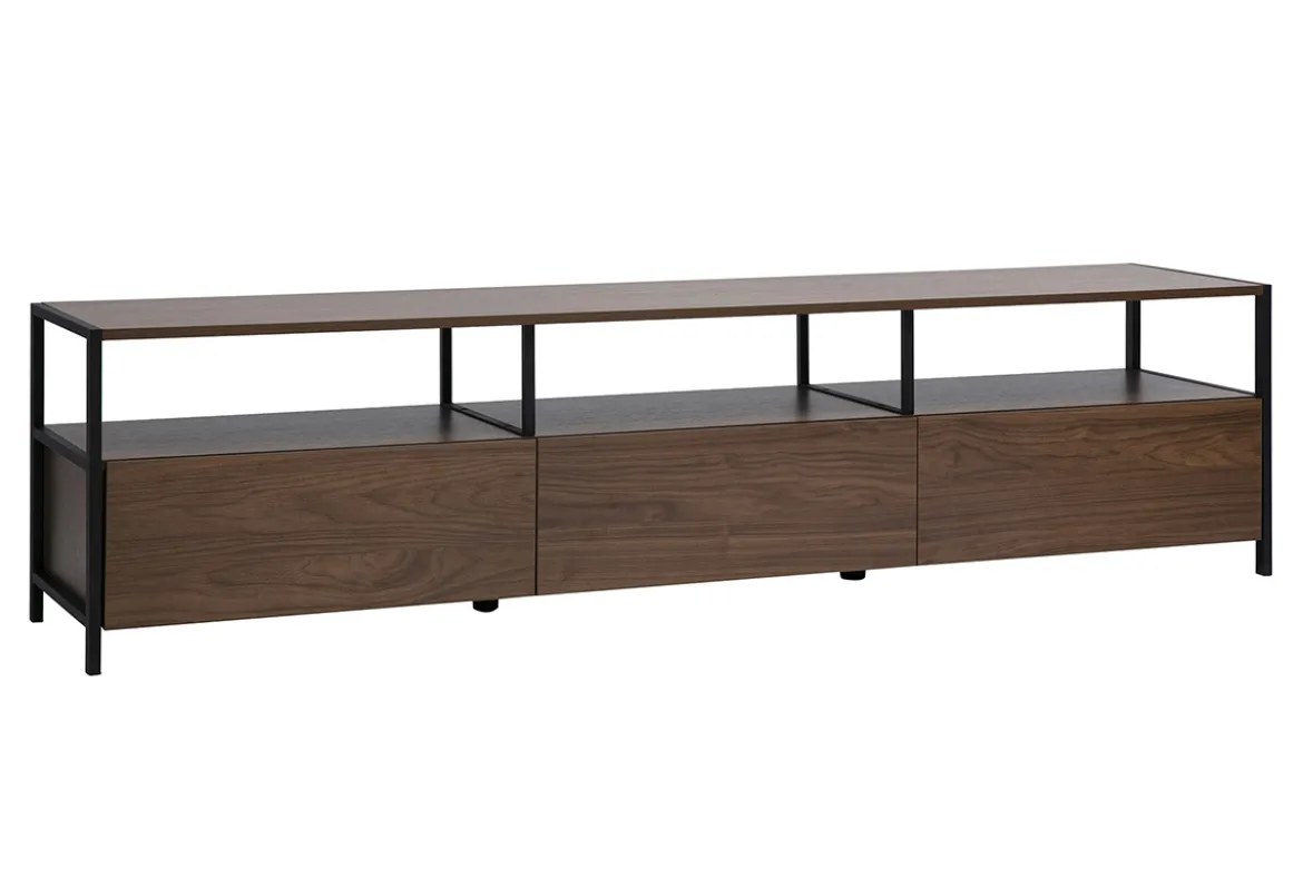 Meuble TV finition bois foncé noyer et métal noir L180 cm MAXENCE