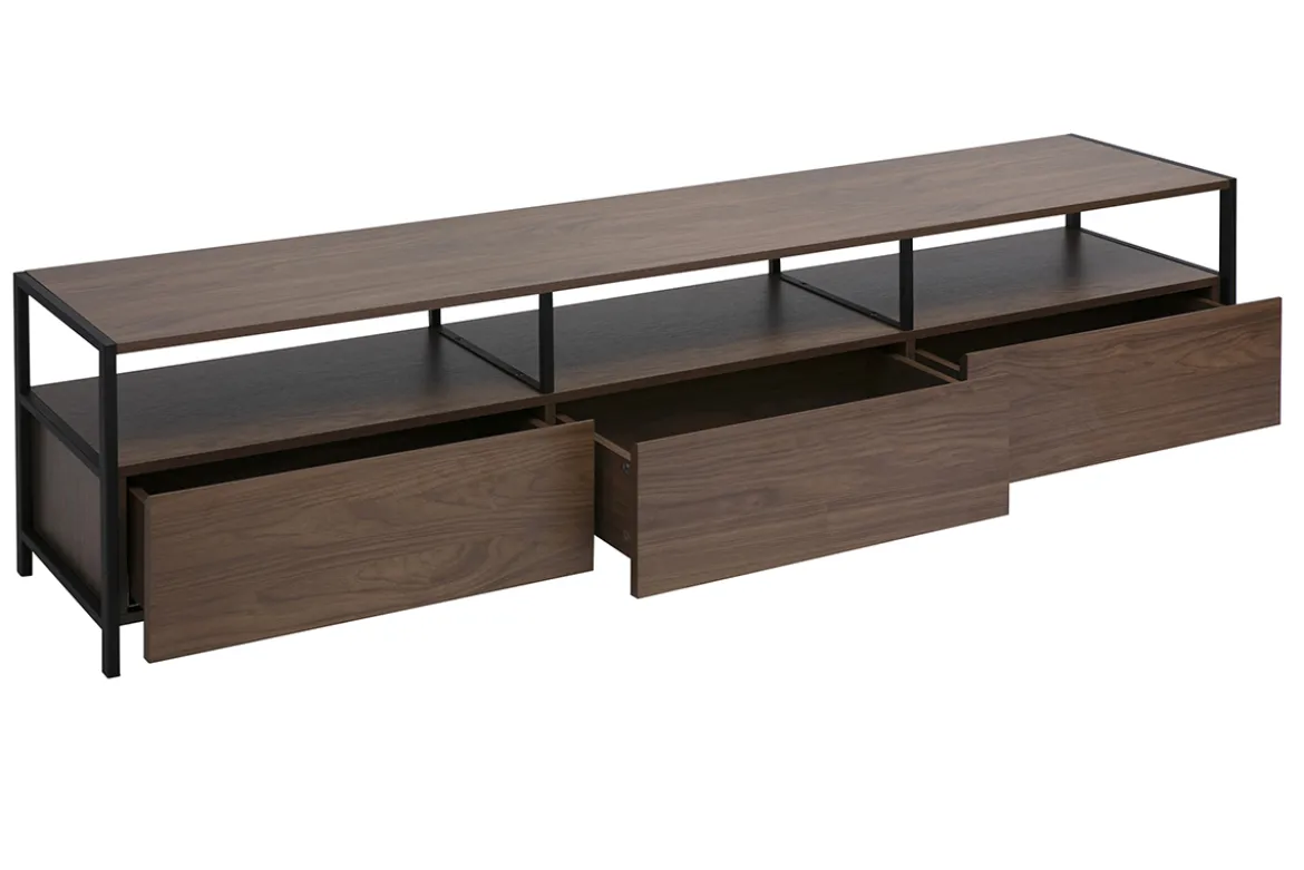 Meuble TV finition bois foncé noyer et métal noir L180 cm MAXENCE