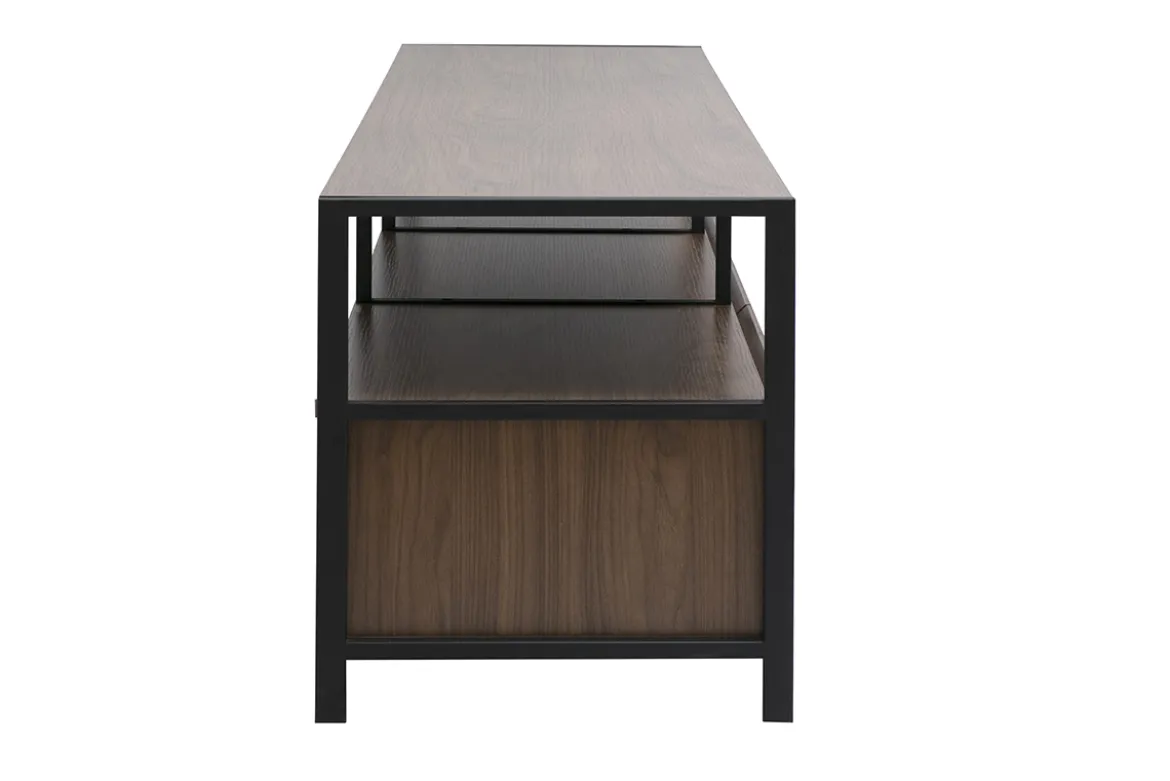 Meuble TV finition bois foncé noyer et métal noir L180 cm MAXENCE