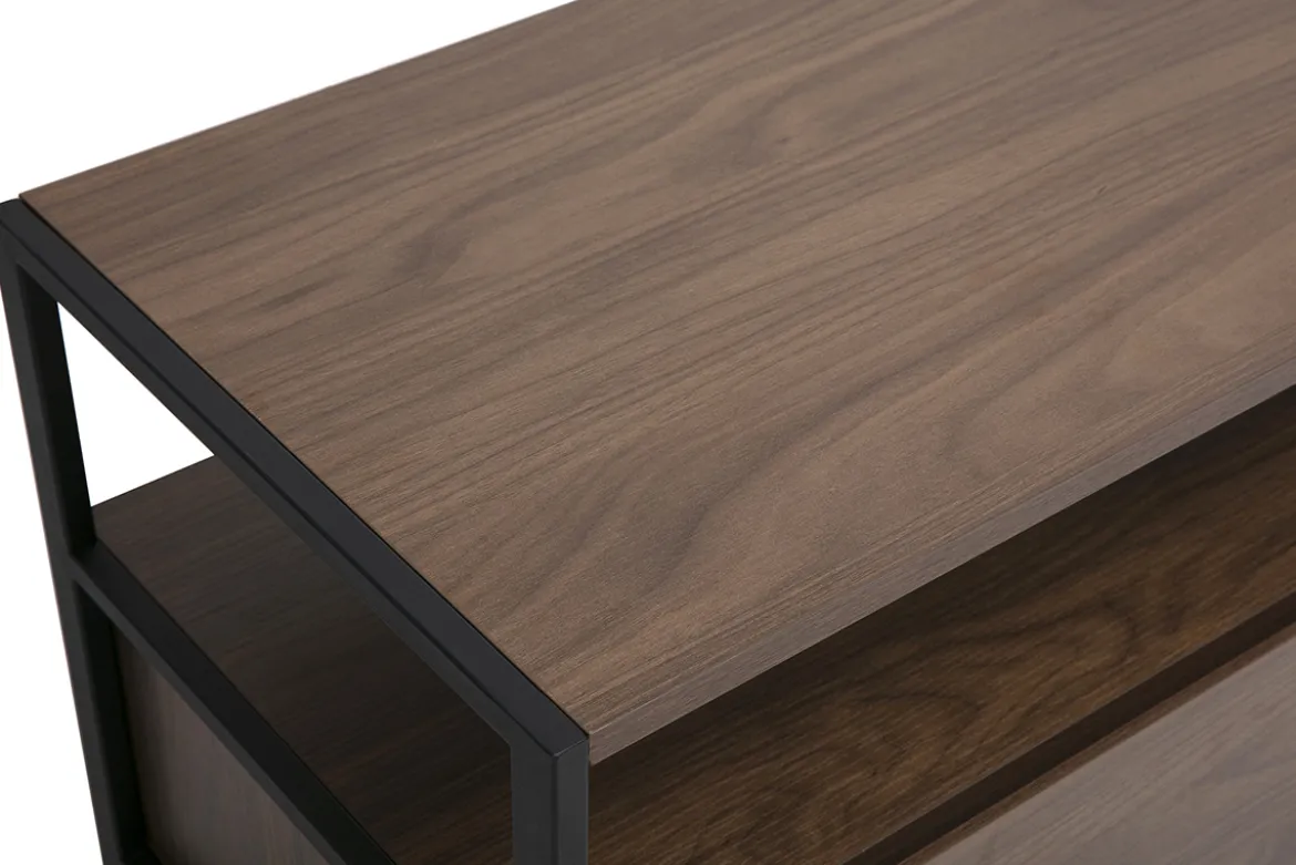 Meuble TV finition bois foncé noyer et métal noir L180 cm MAXENCE
