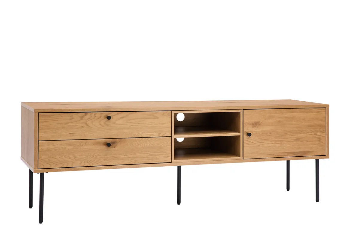 Meuble TV finition en bois clair chêne et métal noir L160 cm PERNELLE