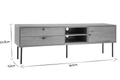 Meuble TV finition en bois clair chêne et métal noir L160 cm PERNELLE
