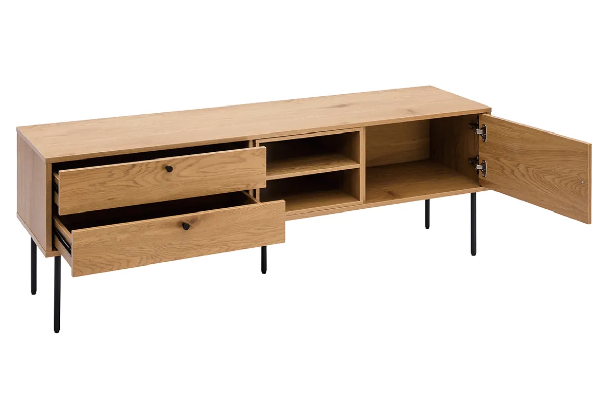 Meuble TV finition en bois clair chêne et métal noir L160 cm PERNELLE