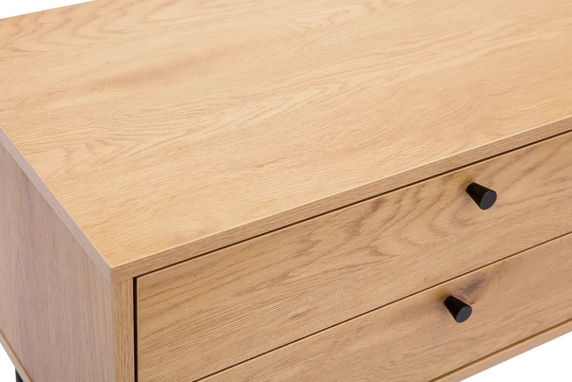 Meuble TV finition en bois clair chêne et métal noir L160 cm PERNELLE