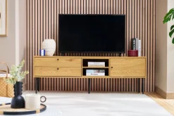 Meuble TV finition en bois clair chêne et métal noir L160 cm PERNELLE
