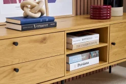 Meuble TV finition en bois clair chêne et métal noir L160 cm PERNELLE