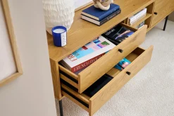 Meuble TV finition en bois clair chêne et métal noir L160 cm PERNELLE