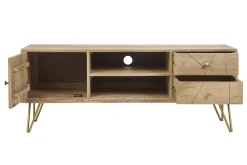 Meuble TV gravé en bois manguier massif et métal L130 LINIUM