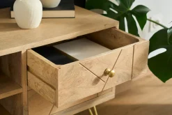 Meuble TV gravé en bois manguier massif et métal L130 LINIUM